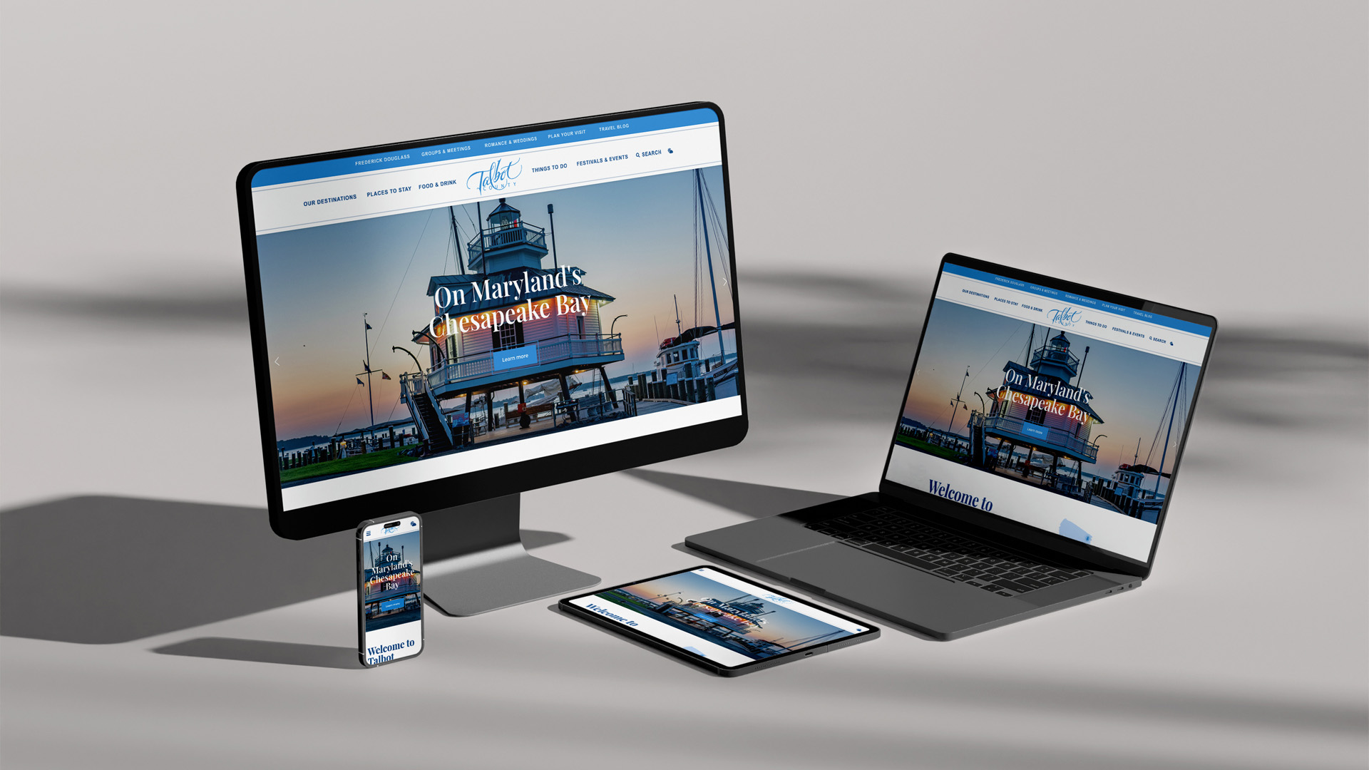 The Talbot County tourism web design on a variety of Apple devices